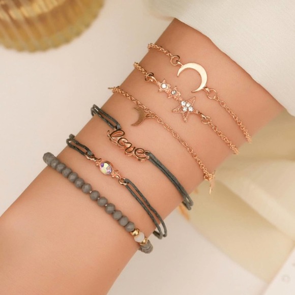 Jewelry - Bohemian Temperament Star Moon Personality Beaded Letter Six Piece Bracelet